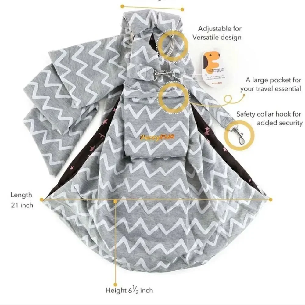 NWOT Furry Fido Chevron Grey Adjustable Pocket Pet Sling Papoose Carrier